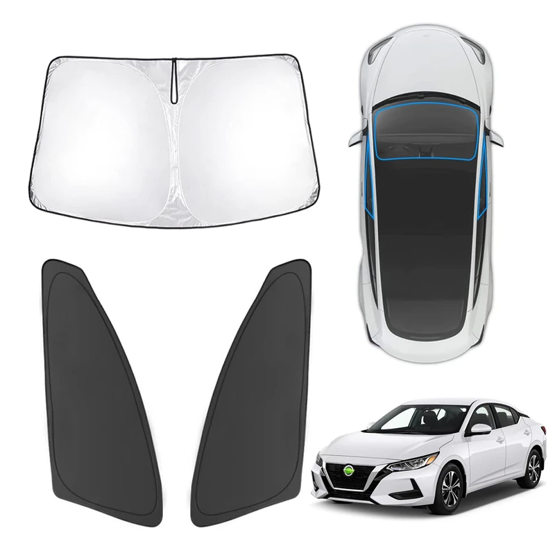Karltys Compatible with Sunshades Nissan Sentra 2023-2020 Windshield Shade Front Side Windows Sun Blocker Protector Foldable Sun Visor Reflective Polyester Blocks UV & Heat 3PCS
