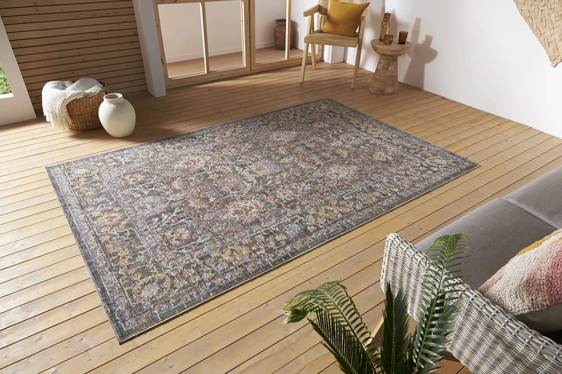 Nouristan Port Said Indoor & Outdoor Rug Oriental - Flat Weave Oriental Pattern Vintage Used Look Washable Weatherproof & UV-Resistant for Balcony, Patio, Garden, Living Room - Cream Blue, 155 x 235