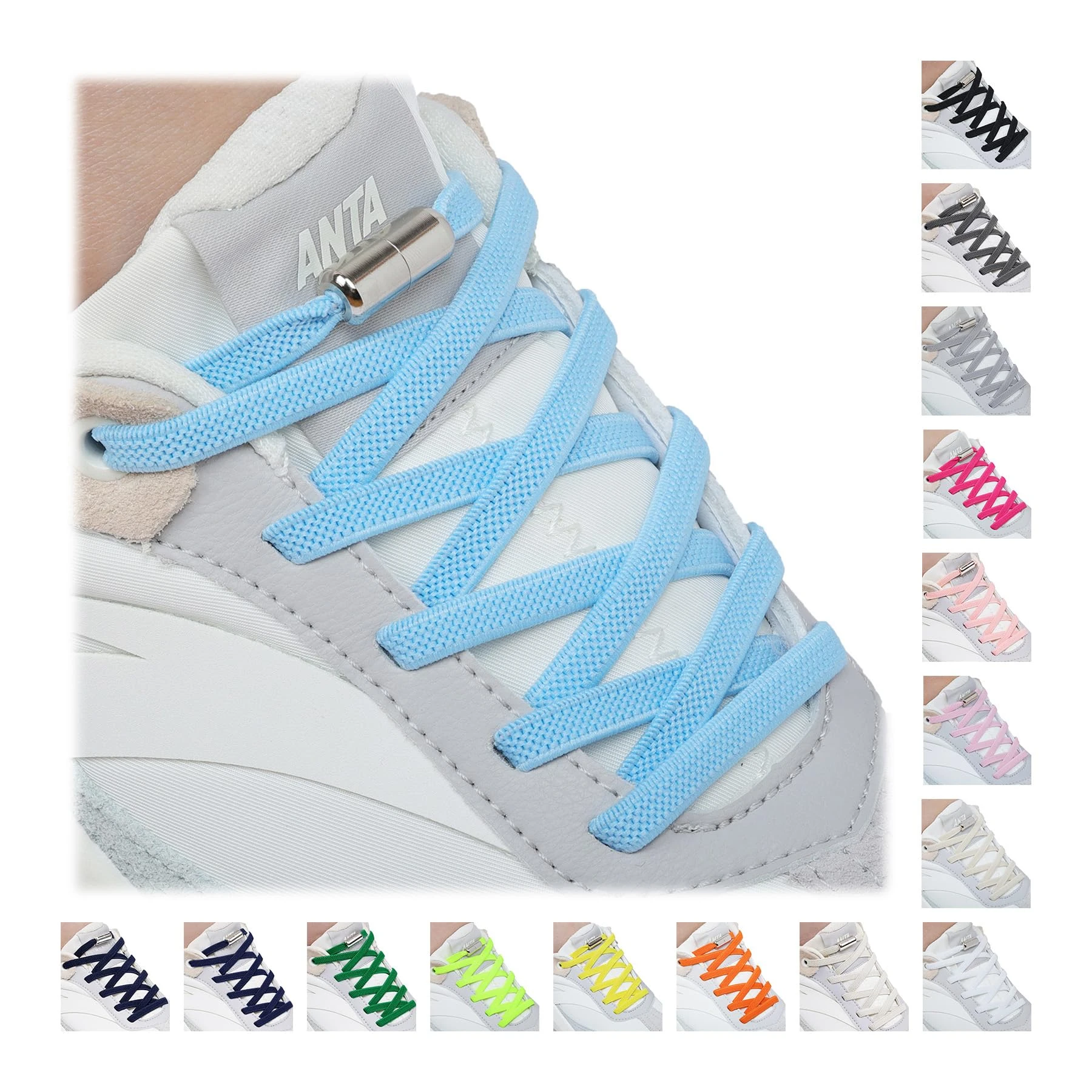 Handshop 2 Pairs Elastic Shoe Laces, No Tie Shoelaces for Adults/Kids Trainers, Sneakers, Running Shoes Light Blue 120cm