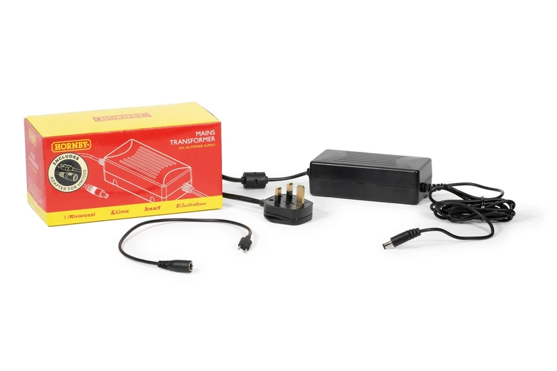 Hornby R7337 15V 4 Amp Transformer (UK) + 15V Power Supply Adapter Bundle - Hornby Accessories for 00 Gauge Track & Train Sets - Compatible with Select Model Trains, Black