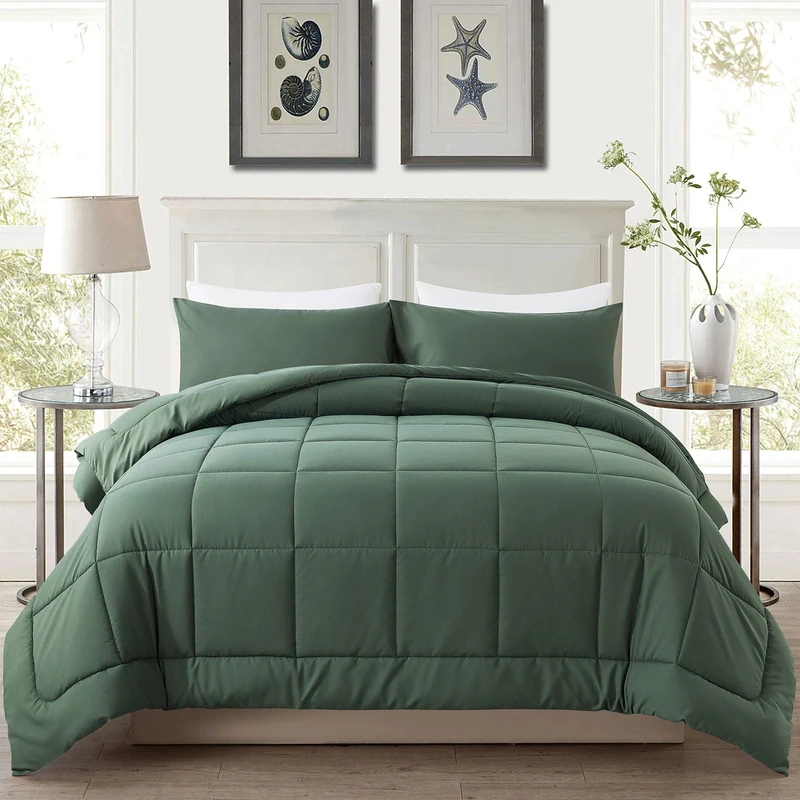 DOWNCOOL Full Size Comforter Sets -All Season Bedding Comforters Sets with 2 Pillow Cases -3 Pieces Bed Set Down Alternative Comforter Set -Sage Green Bedding Sets Full(82"x86")