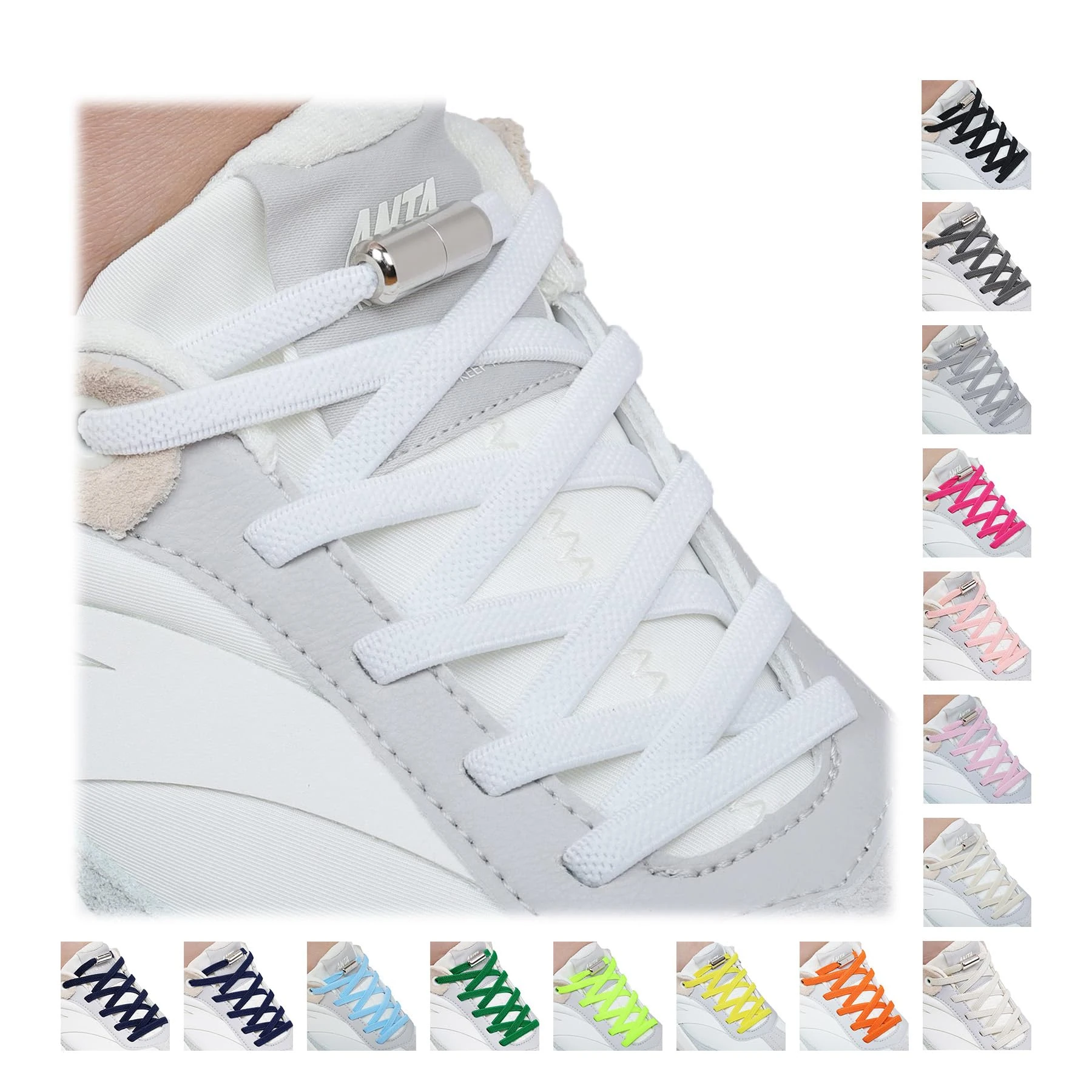 Handshop 2 Pairs Elastic Shoe Laces, No Tie Shoelaces for Adults/Kids Trainers, Sneakers, Running Shoes White 120cm