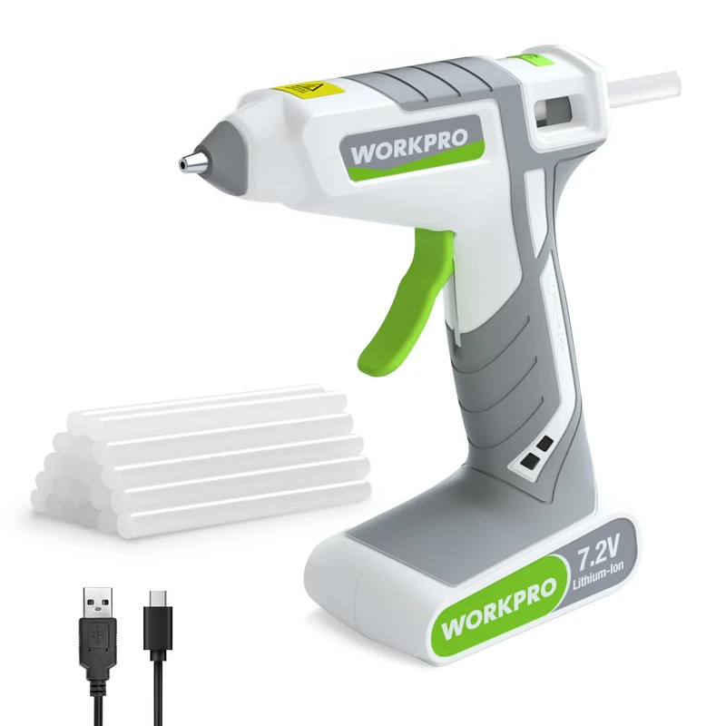 WORKPRO Cordless Glue Gun 7.2V with 20pcs Glue Sticks (7x100mm), Fast Preheating Hot Glue Gun with 2000mAh Lithium-ion Battery, Automatic-Power-Off Glue Stick Gun for Crafting with Indicator Lights - Image 1