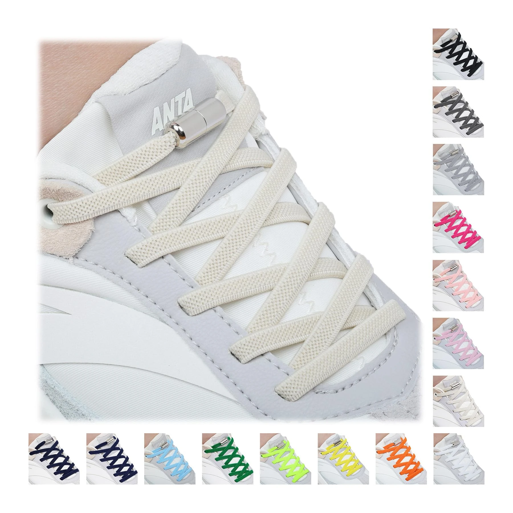 Handshop 2 Pairs Elastic Shoe Laces, No Tie Shoelaces for Adults/Kids Trainers, Sneakers, Running Shoes Beige 120cm