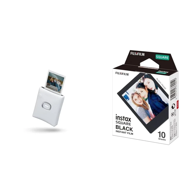 instax SQUARE Link smartphone printers & SQUARE instant Film, Black border, 10 shot pack, suitable for all SQUARE cameras and printers