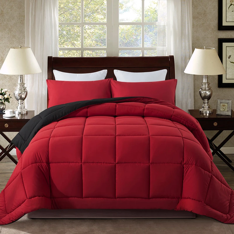 DOWNCOOL Twin Comforter Set -All Season Bedding Comforters Sets with 1 Pillow Case -2 Pieces Bed Set Down Alternative Comforter Set -Red/Black Twin Bedding Sets(64"x88")