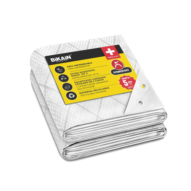BIKAIN White Outdoor Waterproof Tarpaulin 3 x 4 m 120 g/m² High Resistance