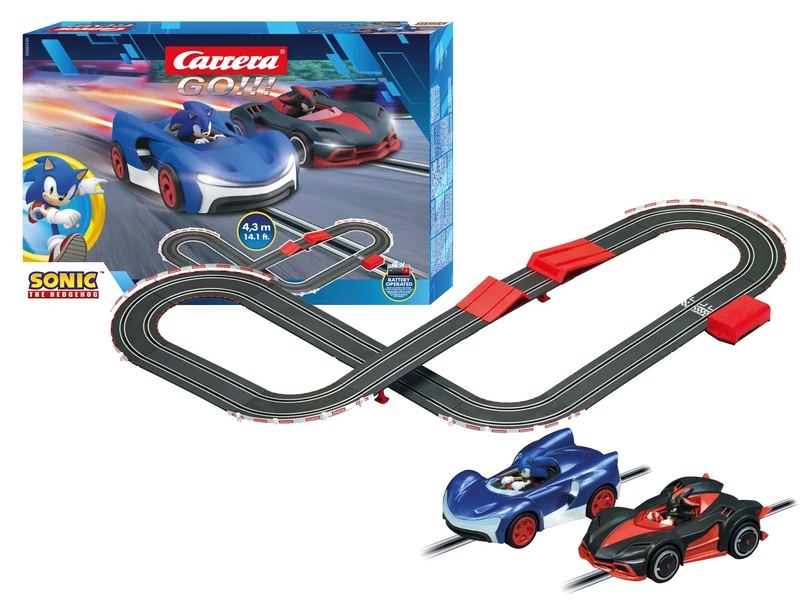 Carrera GO!!! Sonic The Hedgehog Battery Operated Slot Car Racing Track Set, 4.3 m Race Track with 2 Cars, Includes Hand Controller, Jumping Track and Batteries,Children from 6 Years and Adults