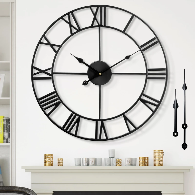 1st owned Large Wall Clock for Living Room Decor Silent Non-Ticking Decorative Wall Clock Roman Numerals Vintage Battery Operated for Kitchen Farmhouse Cafe Office Decor (Black, 32 Inches)
