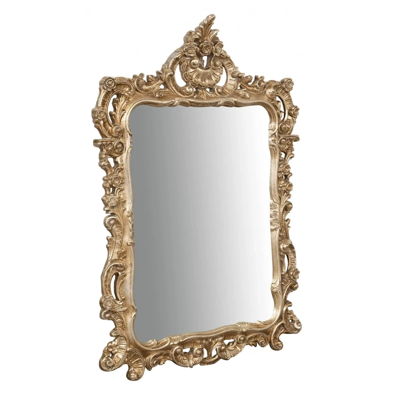 Biscottini Vintage Wall Mirror, 108x72 cm, Silver with Wooden Frame, Baroque Style, Handcrafted, Wall Mount