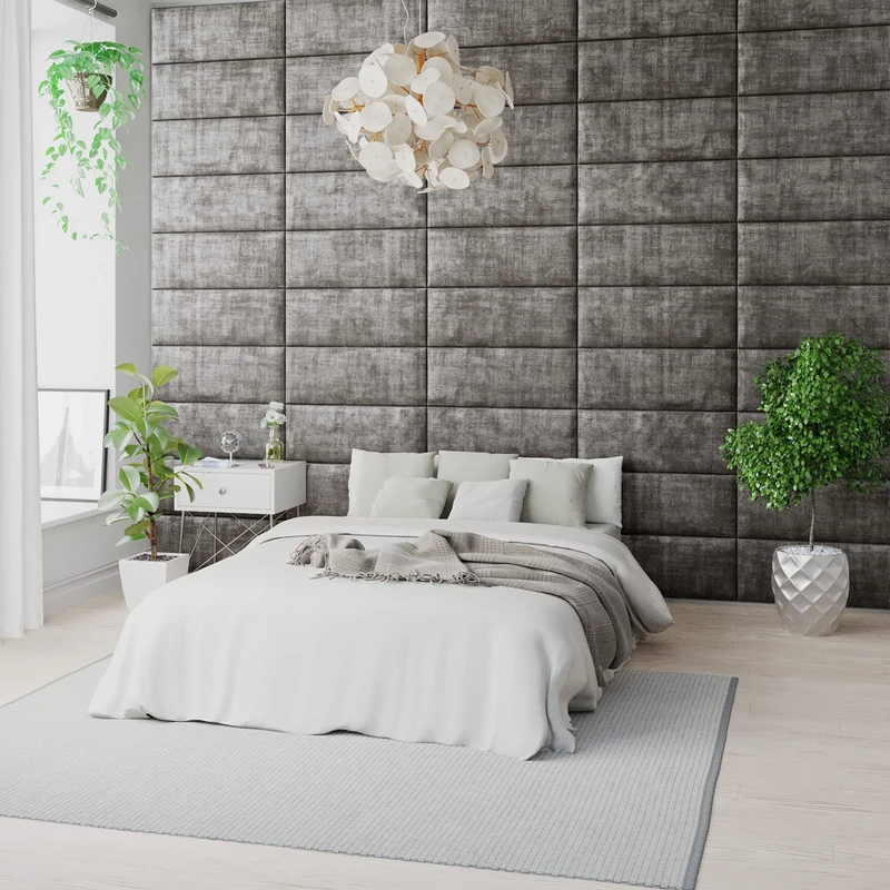 Aspire Beds EasyMount Velcro Wall Mounted Upholstered Panels Modular DIY Headboard Accent Wall Panels, Distressed Velvet Fabric - Slate, Pack Of 4 Wall Panels, 76cm Wide