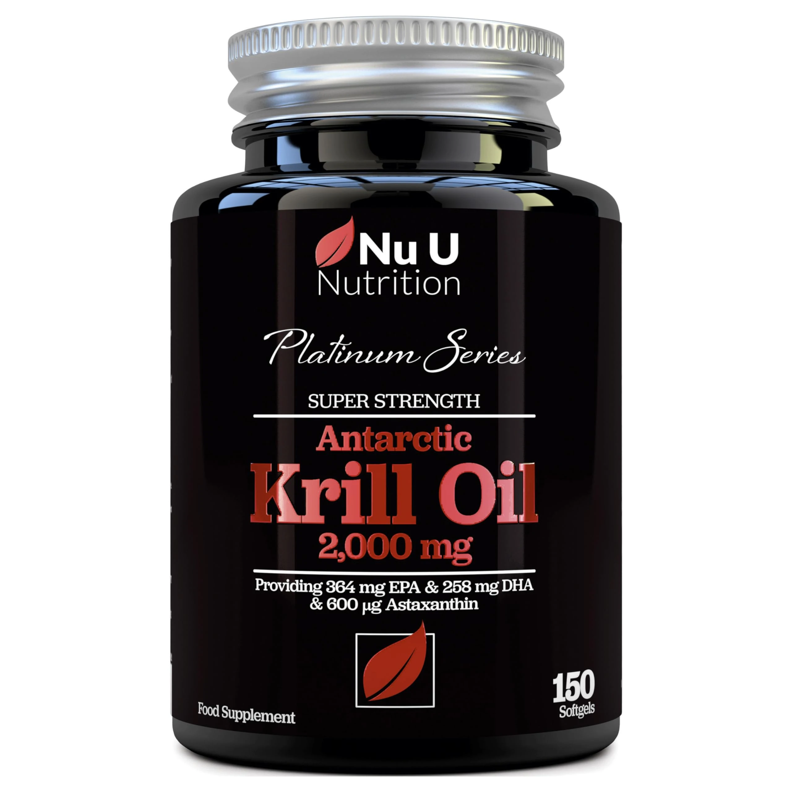 Antarctic Krill Oil Super Strength 2000mg - 150 Softgels Capsules - with Astaxanthin & Phospholipids - Omega 3 Fish Oil Alternative - Source of EPA & DHA - Made in The UK - Nu U Nutrition