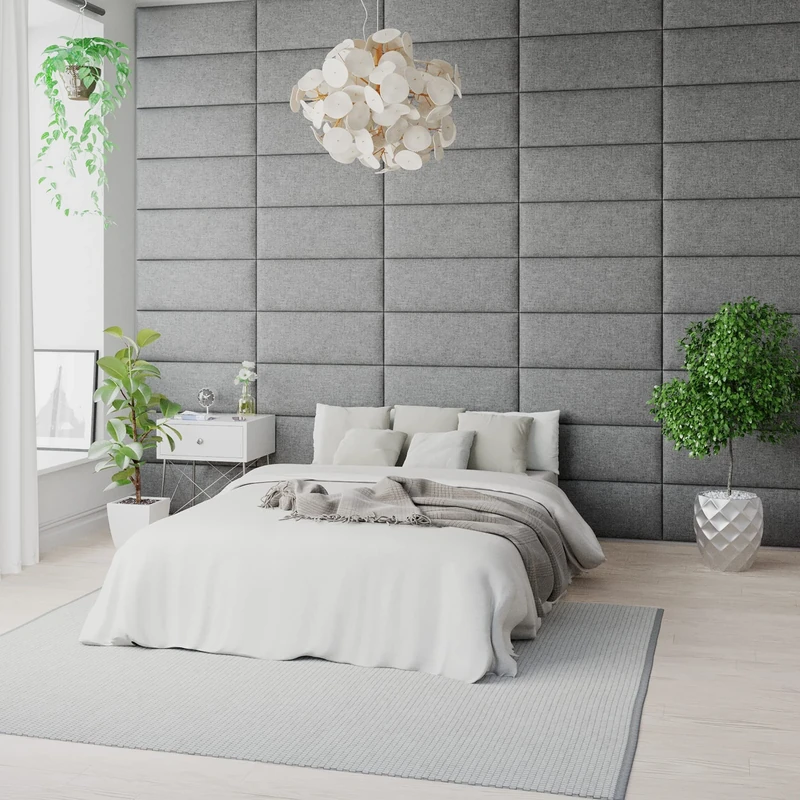 Aspire Beds EasyMount Velcro Wall Mounted Upholstered Panels Modular DIY Headboard Accent Wall Panels, Saxon Twill Fabric - Grey, Pack Of 4 Wall Panels, 76cm Wide