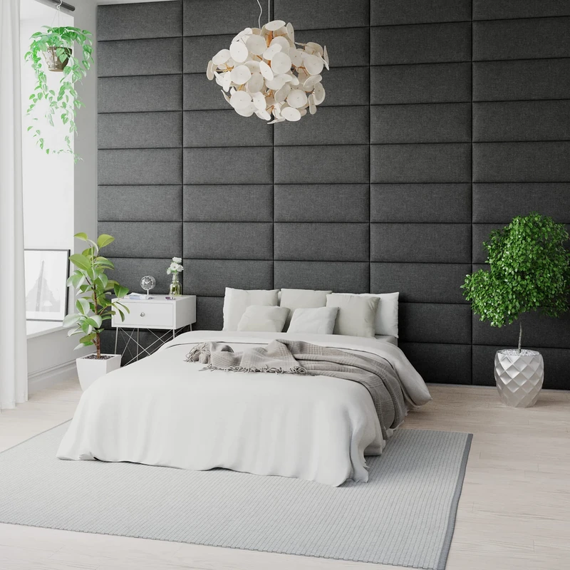 Aspire Beds EasyMount Velcro Wall Mounted Upholstered Panels Modular DIY Headboard Accent Wall Panels, Saxon Twill Fabric - Charcoal, Pack Of 4 Wall Panels, 76cm Wide