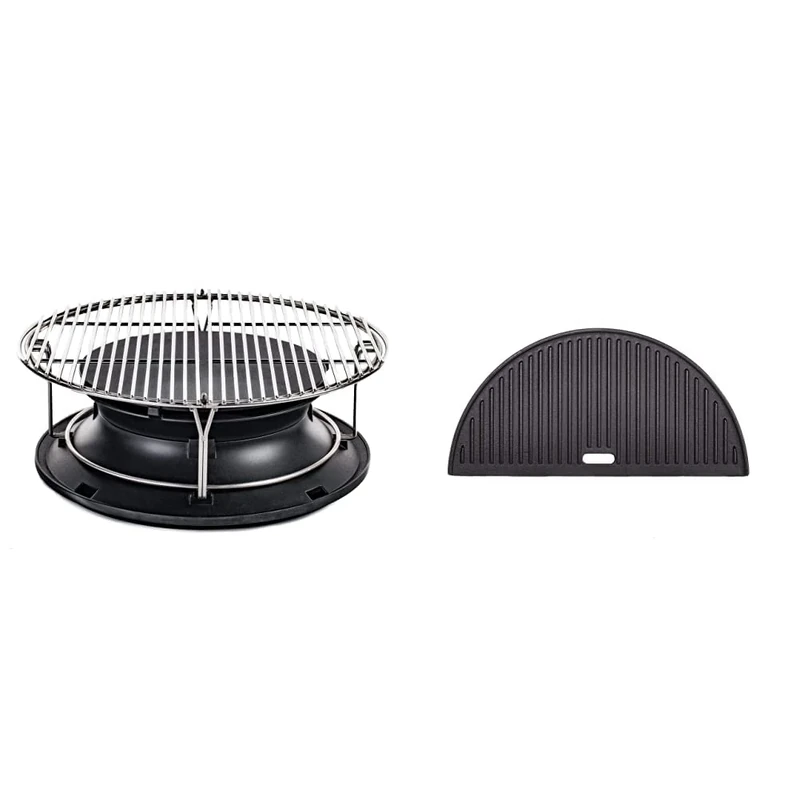 Kamado Joe KJ-Hyper Classic SloRoller Plus The Rack, Black, 18.3" x 44.7" x 44.7" - KJ-HCIGRIDDLE Classic Joe - Half Moon Cast Iron Reversible Griddle Grill Accessory, Black