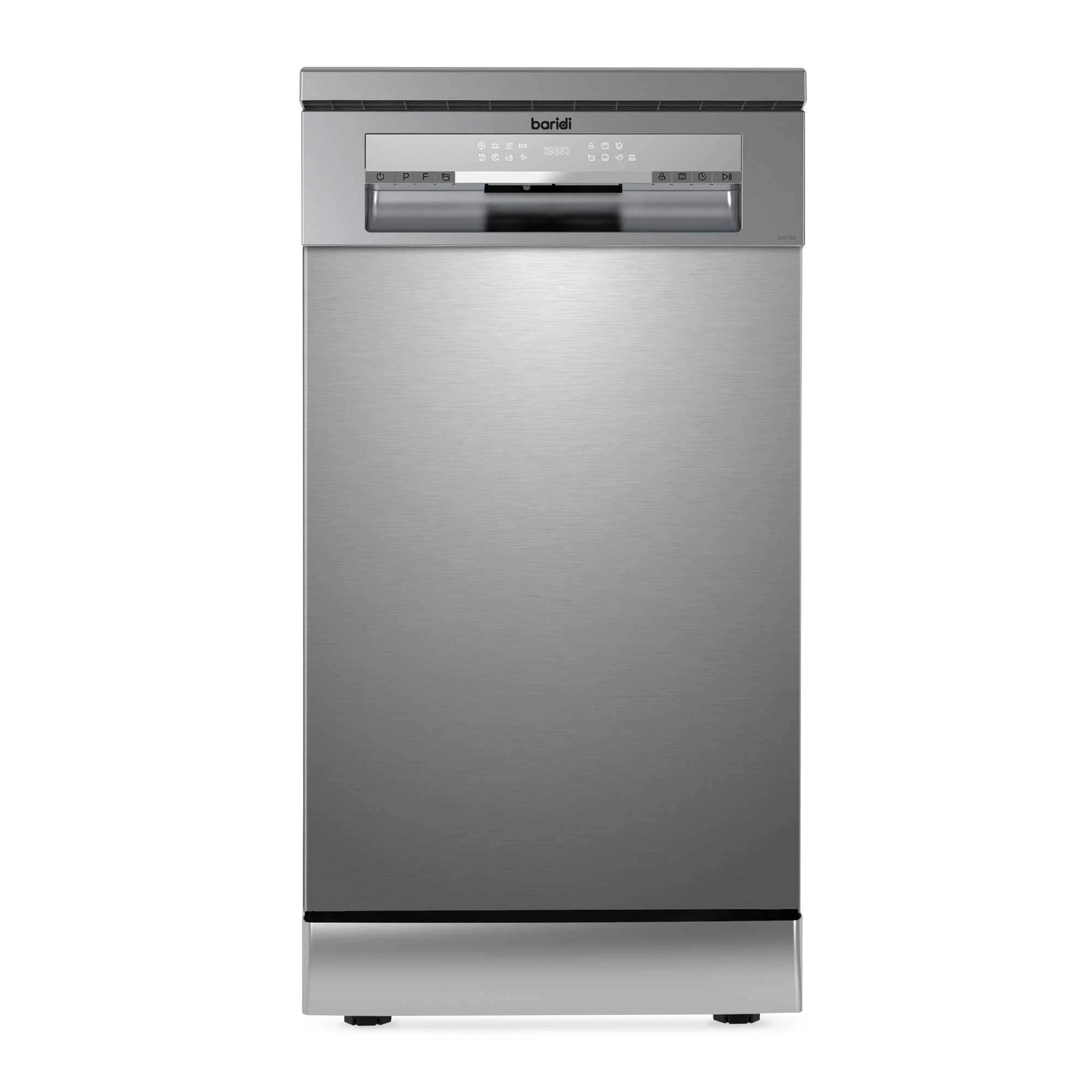 Baridi Slimline Freestanding Dishwasher, 45cm Wide with 10 Place Settings, 8 Programs & 5 Functions, LED Display, Silver - DH166