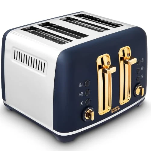 Morphy Richards Accents 4 Slice Toaster, Soft Gold Collection, Variable Browning, Removable Crumb Tray, Cord Storage, Non-slip, 2200W, Navy, 242045