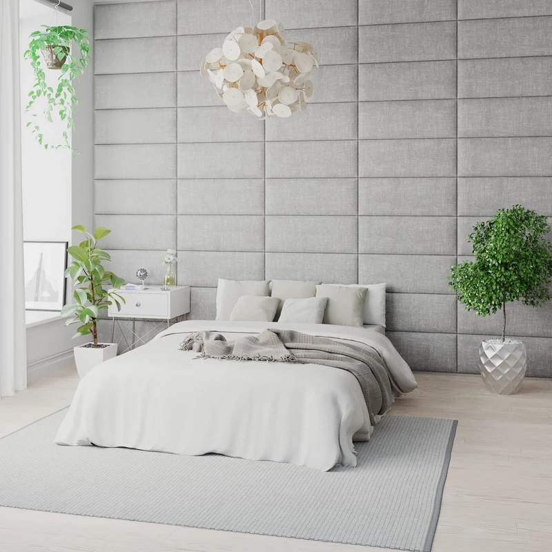 Aspire Beds EasyMount Velcro Wall Mounted Upholstered Modular DIY Headboard Accent Panels, Pure Pastel Cotton Fabric - Storm, Pack of 4, 76cm Wide