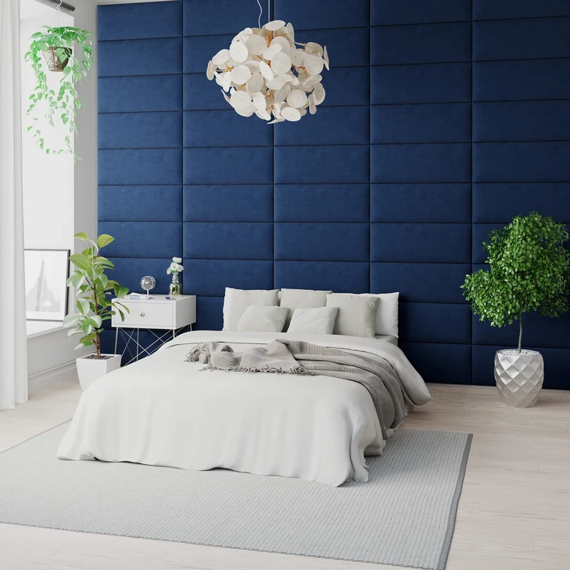 Aspire Beds EasyMount Velcro Wall Mounted Upholstered Panels Modular DIY Headboard Accent Wall Panels, Plush Velvet Fabric, Navy, Pack of 4, 76cm Wide
