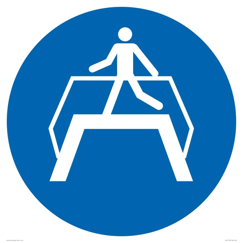 Viking Signs Mandatory: Use footbridge Sign - 600x600mm - S60, Blue/White - Image 1