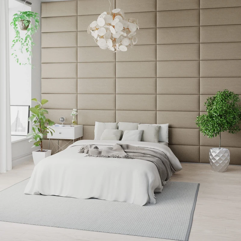 Aspire EasyMount Velcro Wall Mounted Upholstered Panels - Modular DIY Headboard Accent Wall, Eire Linen Fabric, Natural, Pack of 4
