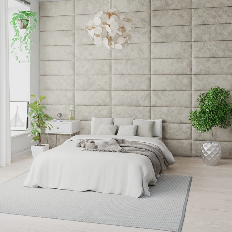 Aspire Beds EasyMount Velcro Wall Mounted Upholstered Modular DIY Headboard Accent Panels, Mirazzi Velvet Fabric - Pearl, Pack of 4, 76cm Wide