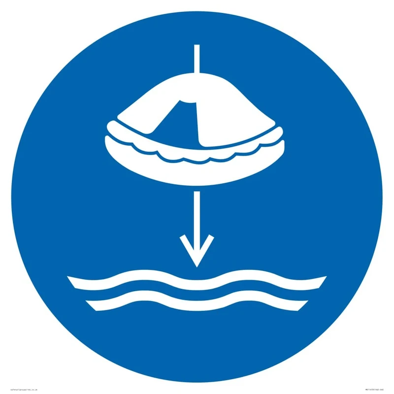 Mandatory: Lower liferaft to the water in launch sequence Sign - 600x600mm - S60