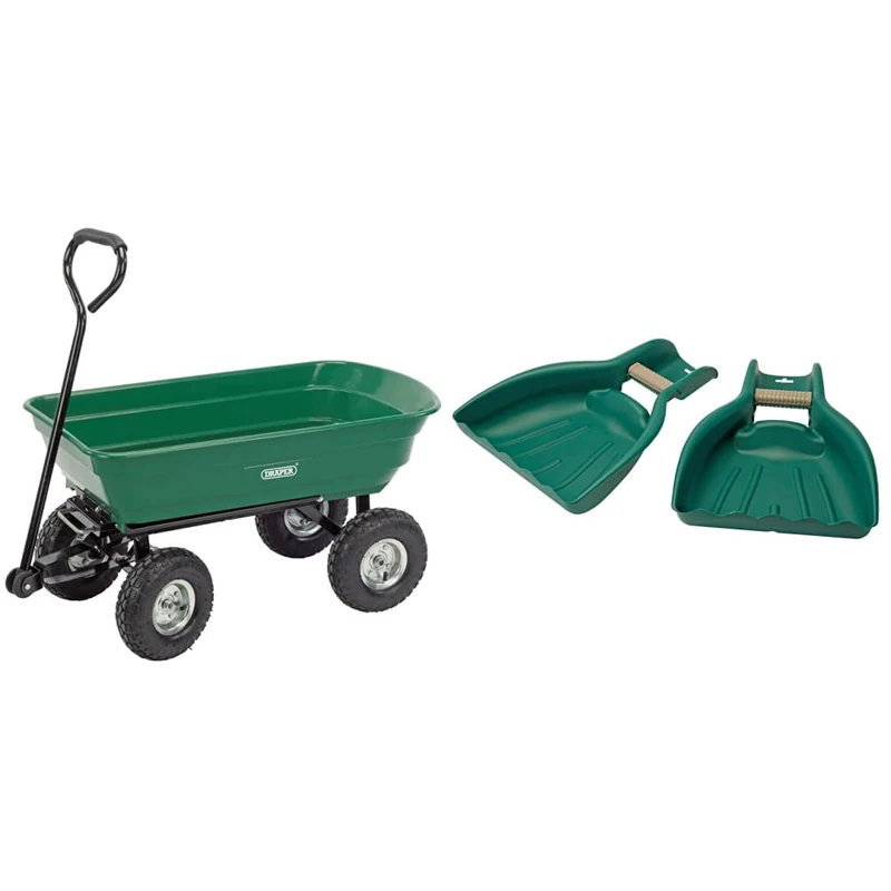 Draper DRA58553 Garden Tipper Cart - Green, 22.0 cm*96.0 cm*51.0 cm & 76762 Heavy-Duty Leaf Collectors (Pair)