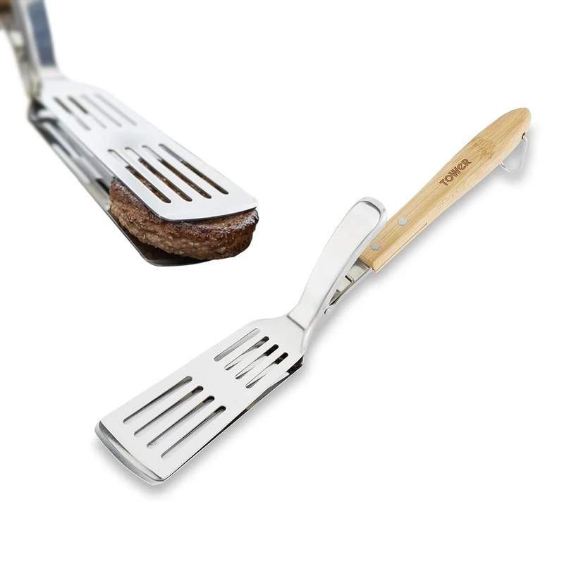 Tower BBQ Multi-Functional Spatula/ Tongs with Wooden Handle, Stainless Steel