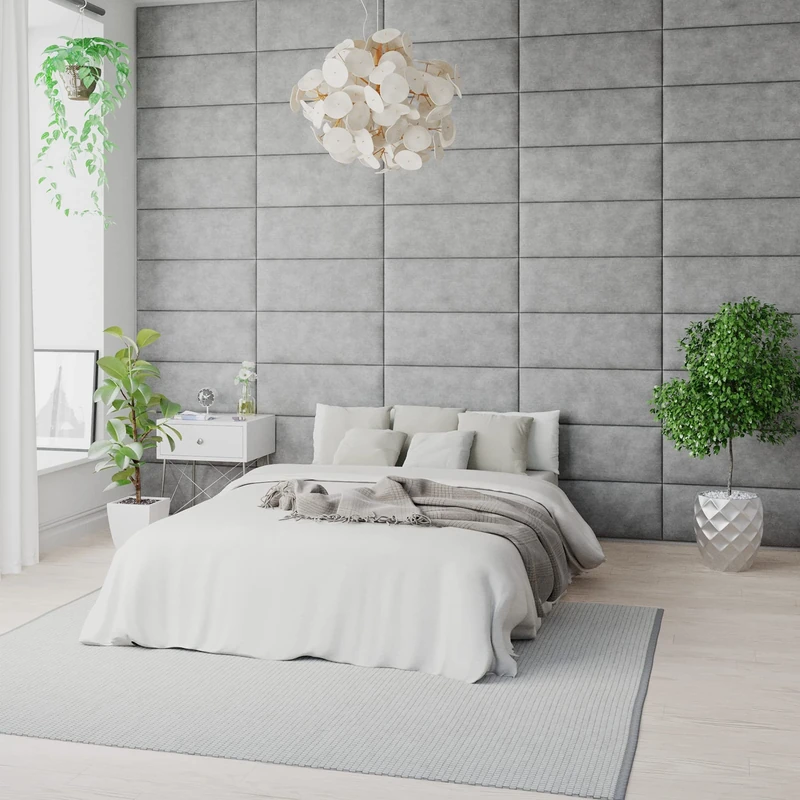 Aspire Beds EasyMount Velcro Wall Mounted Upholstered Panels - Modular DIY Headboard Accent Wall, Kimiyo Linen Fabric, Silver, Pack of 4, 76cm Wide