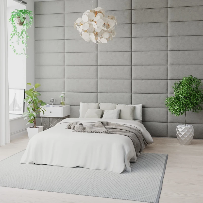 Aspire Beds EasyMount Velcro Wall Mounted Upholstered Panels Modular DIY Headboard Accent Wall Panels, Plush Velvet Fabric - Light Silver, Pack Of 4 Wall Panels, 76cm Wide