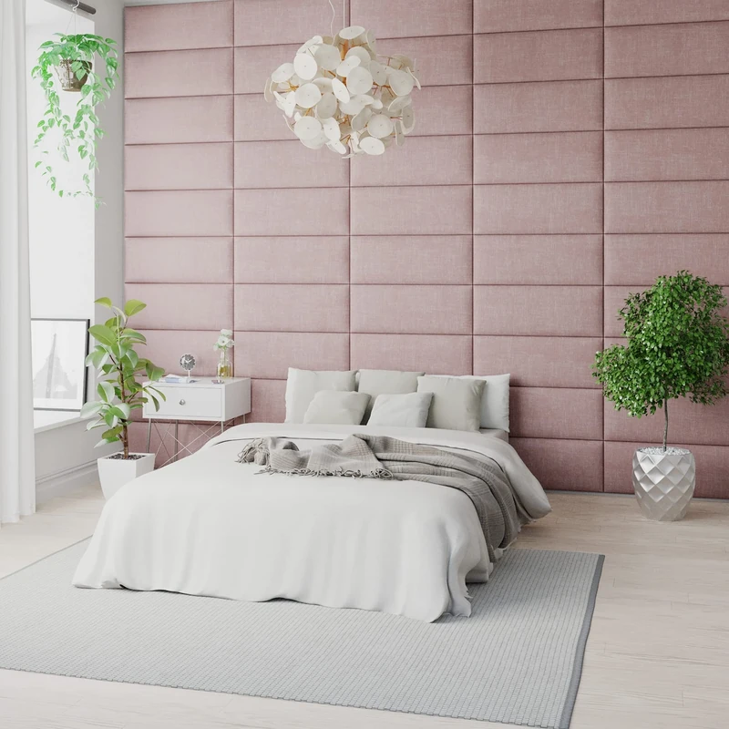 Aspire EasyMount Velcro Mounted Upholstered Panels Modular DIY Headboard Accent Wall Panels, Pure Pastel Cotton Fabric - Tea Rose, Pack Of 4