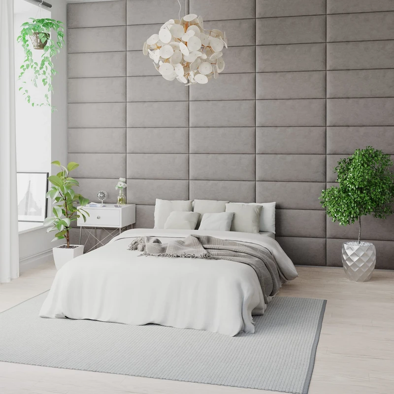 Aspire Beds EasyMount Velcro Wall Mounted Upholstered Panels Modular DIY Headboard Accent Wall Panels, Plush Velvet Fabric - Silver, Pack Of 4 Wall Panels, 76cm Wide