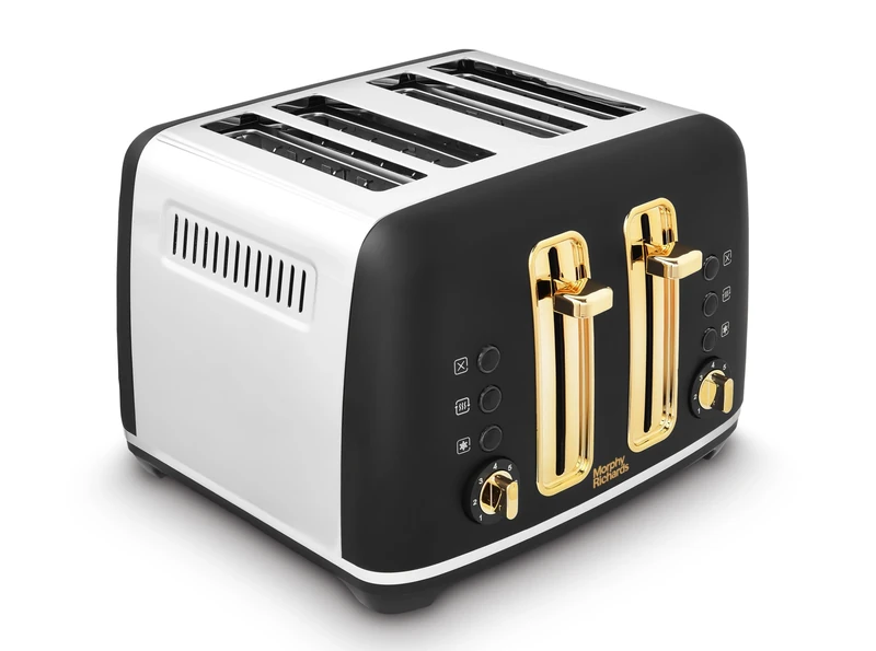 Morphy Richards Accents 4 Slice Toaster, Soft Gold Collection, Variable Browning, Removable Crumb Tray, Cord Storage, Non-slip, 2200W, Matte Black, 242047