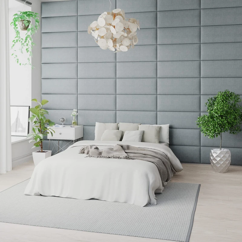 Aspire Beds EasyMount Velcro Wall Mounted Upholstered Panels Modular DIY Headboard Accent Wall Panels, Malham Weave Fabric - Sky, Pack of 4, 76cm Wide