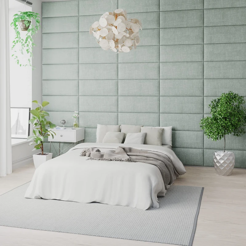Aspire Beds EasyMount Velcro Wall Mounted Upholstered Modular DIY Headboard Accent Panels, Pure Pastel Cotton Fabric - Eau De Nil, Pack of 4, 76cm Wide