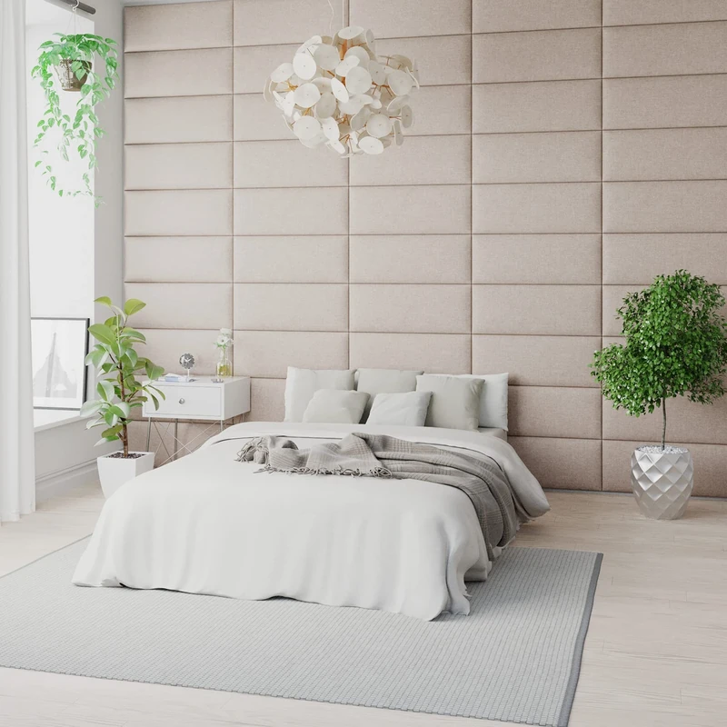 Aspire Beds EasyMount Velcro Wall Mounted Upholstered Panels - Modular DIY Headboard Accent Wall, Saxon Twill Fabric, Natural, Pack of 4, 76cm Wide