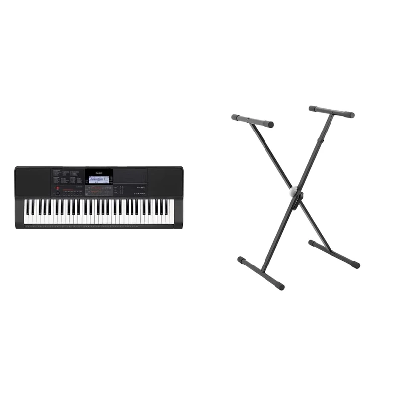 Casio CT-X700C5 Full Size High-Grade Touch Response Keyboard in Black & Tiger Keyboard Stand - Single Braced X Frame Stand