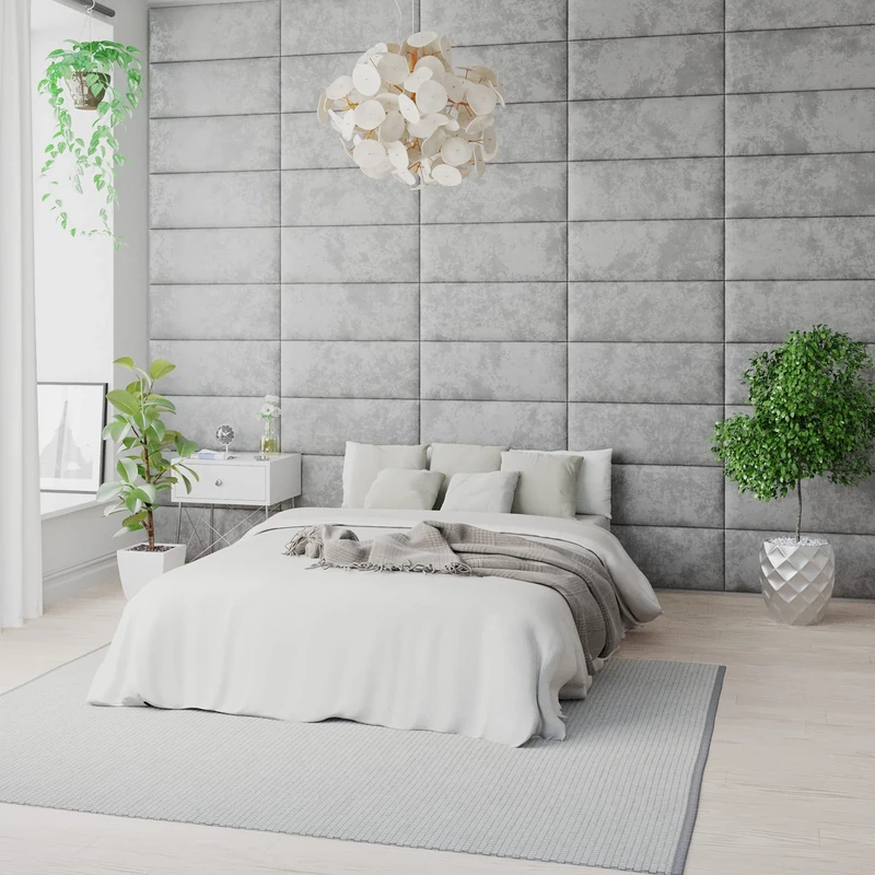 Aspire Beds EasyMount Velcro Wall Mounted Upholstered Panels Modular DIY Headboard Accent Wall Panels, Mirazzi Velvet Fabric - Silver, Pack Of 4 Wall Panels, 76cm Wide