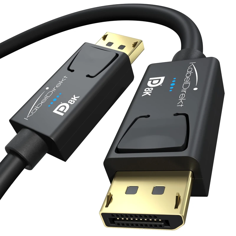 KabelDirekt – 5x 8K DisplayPort & DP cable, A.I.S. shielding & official VESA certification – 3m (for DP 1.4 gaming PCs/laptops/graphics cards/monitors with 8K@60Hz, 4K@120Hz, 144Hz/165Hz/240Hz) by