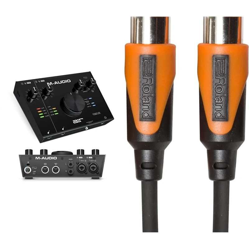 M-Audio AIR 192x6 USB C MIDI Audio Interface, 2 XLR in and Music Production Software & Roland Rmidi-B3 Black Series Midi Cable. Straight Din Connectors, 3Ft / 1M Length.