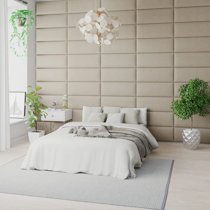 Aspire Beds EasyMount Velcro Wall Mounted Upholstered Panels - Modular DIY Headboard Accent Wall, Malham Weave Fabric, Cream, Pack of 4, 76cm Wide