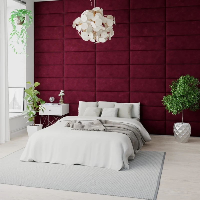 Aspire Beds EasyMount Velcro Wall Mounted Upholstered Panels - Modular DIY Headboard Accent Wall, Kimiyo Linen Fabric, Bordeaux, Pack of 4, 76cm Wide