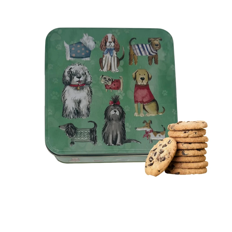 Embossed Biscuit Tin Gift Set | Stem Ginger & Lemon and Clotted Cream Chocolate Chip Shortbread Biscuit Gift | Valentines Day, Birthday Gift, Thank You Gifts | Mothers Day (Dogs in Jumper)