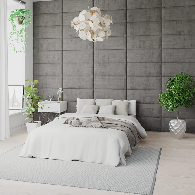 Aspire Beds EasyMount Velcro Wall Mounted Upholstered Panels Modular DIY Headboard Accent Wall Panels, Firenze Velour Fabric - Silver, Pack Of 4 Wall Panels, 76cm Wide