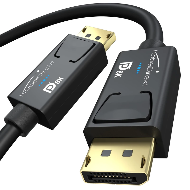 KabelDirekt – 5x 8K DisplayPort & DP cable, A.I.S. shielding & official VESA certification – 1m (for DP 1.4 gaming PCs/laptops/graphics cards/monitors with 8K@60Hz, 4K@120Hz, 144Hz/165Hz/240Hz) by