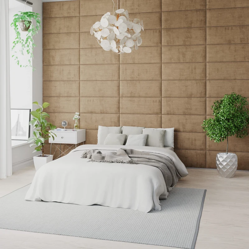 Aspire EasyMount Velcro Upholstered DIY Headboard & Accent Panels, Firenze Velour Fabric - Champagne, Pack Of 4