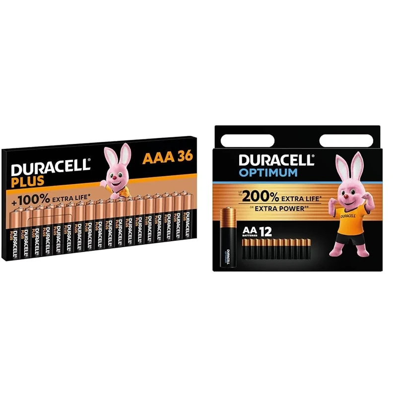 Duracell Plus AAA Alkaline Batteries [Pack of 36], 1.5V LR03 MN2400 [Amazon exclusive] & Optimum AA Alkaline Batteries [Pack of 12] 1.5 V LR6 MX1500