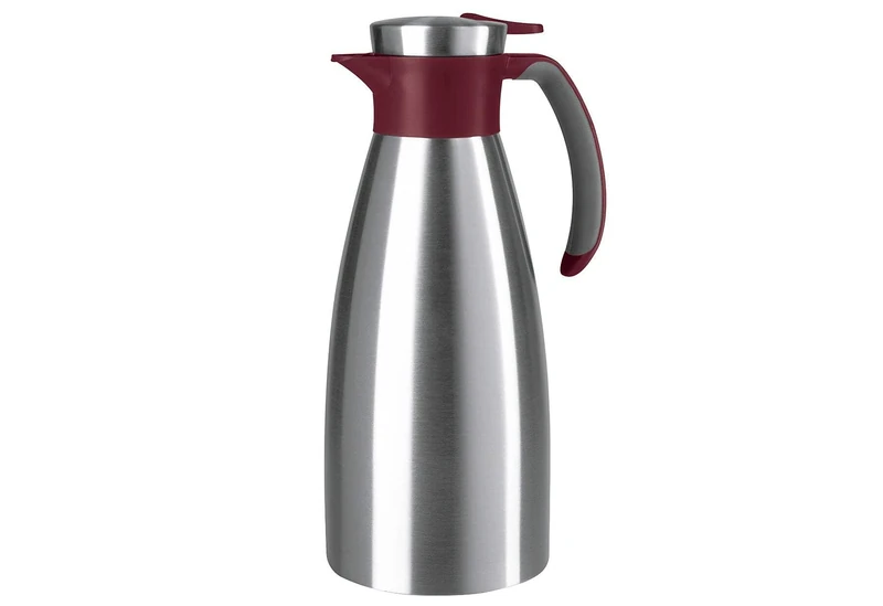 Emsa Soft Grip Insulated Jug, 1.5 litres, Stainless Steel, 12 Hours Hot + 24 Hours Cold, Leak-Proof, Non-Slip Handle, Wine Red N4120500