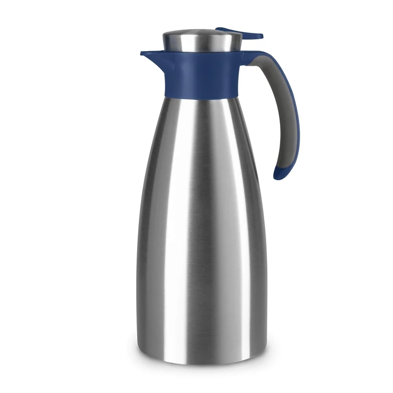 Emsa Soft Grip Insulated Jug, 1.5 litres, Stainless Steel, 12 Hours Hot + 24 Hours Cold, Leak-Proof, Non-Slip Handle, Blue N4120400